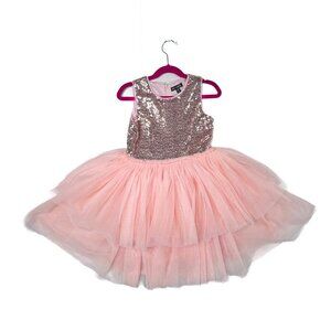 Ava and Yelly Girls' Party Dress Peachy Pink Sequin Bodice Tule Tutu Size 6X